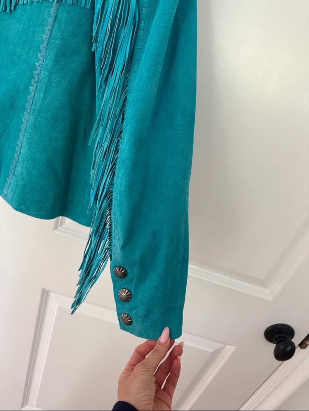 Scully Teal Suede Leather Fringe Western Jacket - Picture 12 of 16